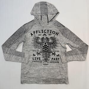 Affliction Hoodie Mens Small Gray Live Fast Freedom Defender Pullover Sweatshirt